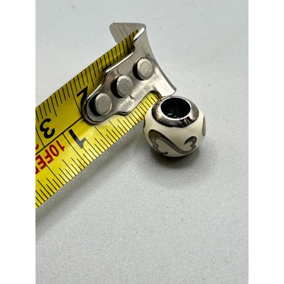 Pandora Sliding Charm Round Off White Enamel Bead with Hearts Design - Picture 6 of 6